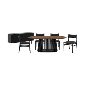 Homeroots Six Piece Brown And Black Oval Dining Set With Four Chairs And Sideboard  Wood 571729