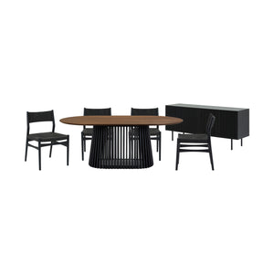 Homeroots Six Piece Brown And Black Oval Dining Set With Four Chairs And Sideboard  Wood 571729