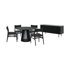Homeroots Six Piece Black Round Dining Set With Four Chairs And Sideboard  Wood 571730