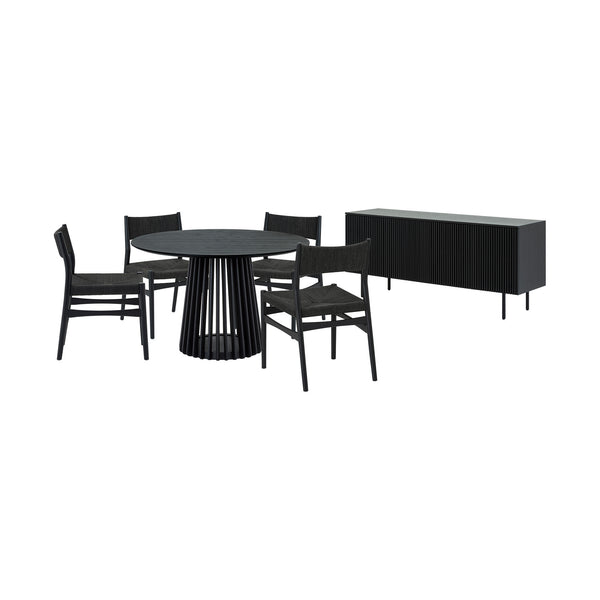 Homeroots Six Piece Black Round Dining Set With Four Chairs And Sideboard  Wood 571730