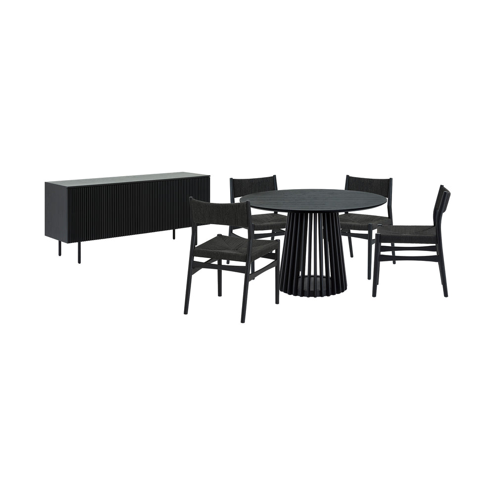 Homeroots Six Piece Black Round Dining Set With Four Chairs And Sideboard  Wood 571730