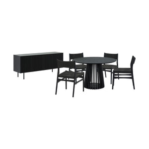 Homeroots Six Piece Black Round Dining Set With Four Chairs And Sideboard  Wood 571730