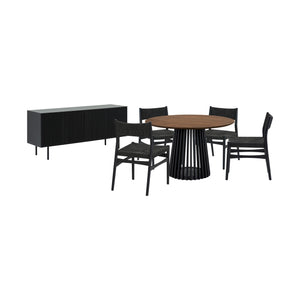Homeroots Six Piece Brown And Black Round Dining Set With Four Chairs And Sideboard  Wood 571731