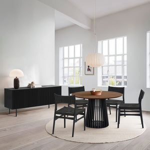 Homeroots Six Piece Brown And Black Round Dining Set With Four Chairs And Sideboard  Wood 571731