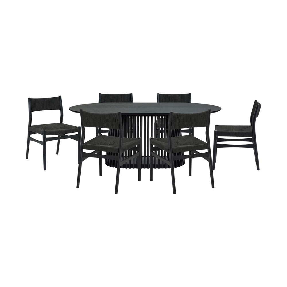Homeroots Seven Piece Black Oval Dining Set With Six Chairs  Wood 571732