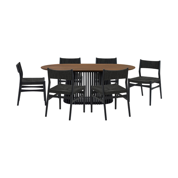 Homeroots Seven Piece Brown And Black Oval Dining Set With Six Chairs  Wood 571733
