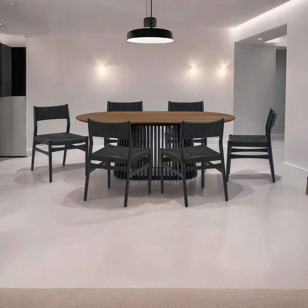 Homeroots Seven Piece Brown And Black Oval Dining Set With Six Chairs  Wood 571733