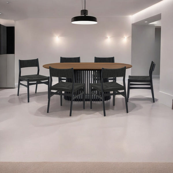 Homeroots Seven Piece Brown And Black Oval Dining Set With Six Chairs  Wood 571733