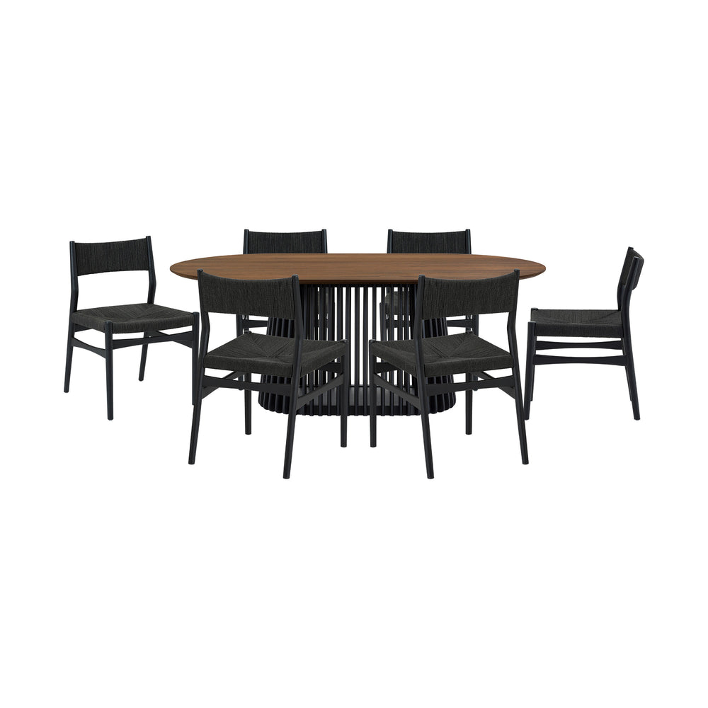 Homeroots Seven Piece Brown And Black Oval Dining Set With Six Chairs  Wood 571733