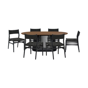Homeroots Seven Piece Brown And Black Oval Dining Set With Six Chairs  Wood 571733