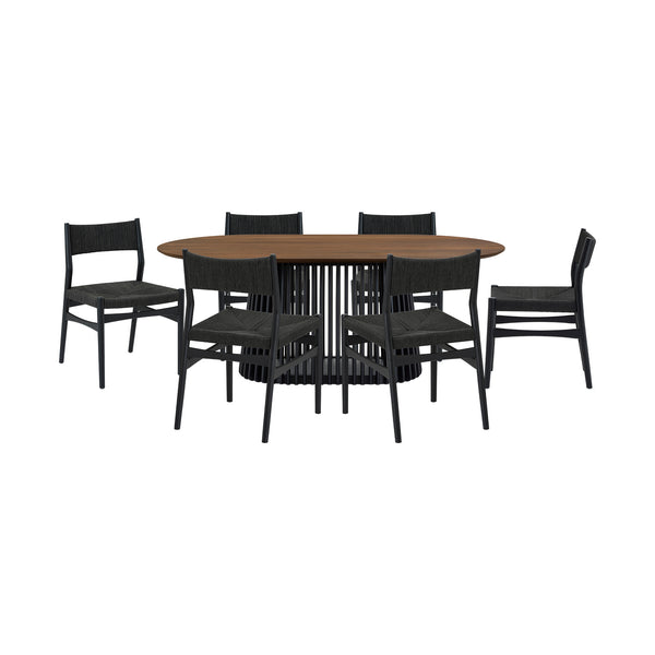 Homeroots Seven Piece Brown And Black Oval Dining Set With Six Chairs  Wood 571733