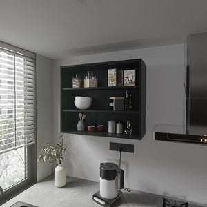 HomeRoots 36" Black Wood Three-Tier Floating Shelf - Modern Wall-Mounted Design for Stylish Home Organization 571739