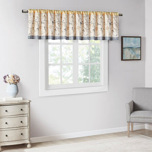 JLA Home Madison Park - Embroidered Window Valance with Floral Stitching, Lined Pleated Design Filters Light for Elegance Yellow MP41-5479