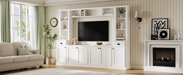 English Elm Minimalist Modular Wall Unit Four Piece Entertainment System Fits Tvs up to 75 Inches White SD000031AAK