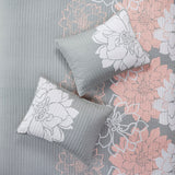 Madison Park Lola Transitional 6 Piece Printed Cotton Quilt Set with Throw Pillows MP13-6834 Grey/Peach