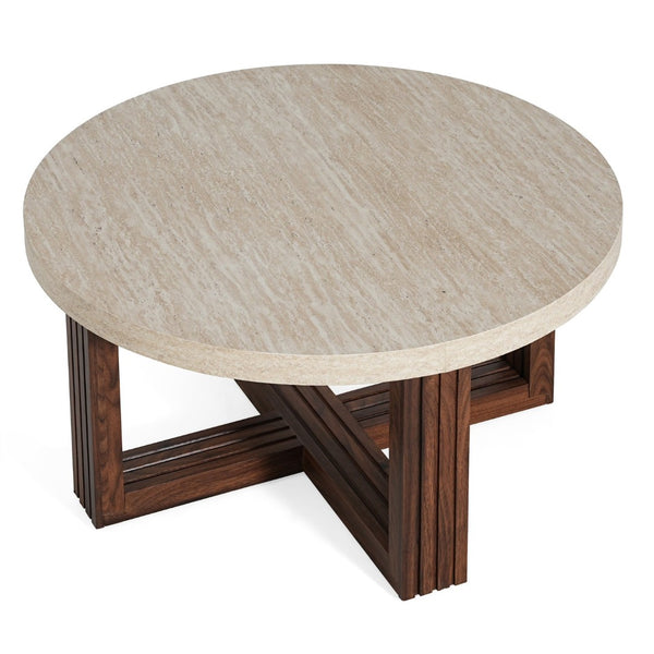 English Elm Round Marble Pattern Coffee Table with Cross Wood Base for Modern Living Rooms N770P365808M