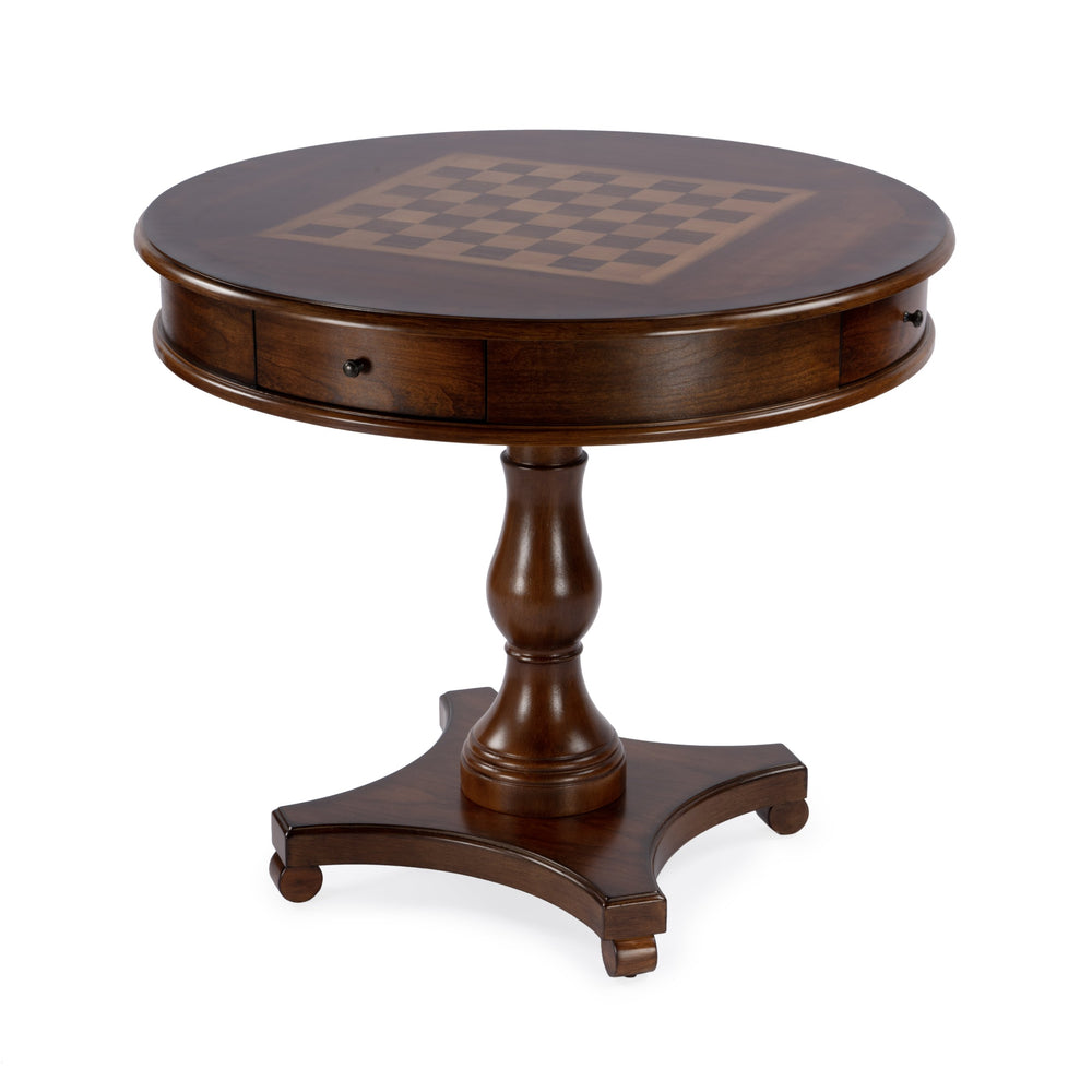 Butler Specialty Fredrik Round Game Table With Storage - Handcrafted Wood Veneer Chess & Checkerboard Design Medium Brown Rubberwood Solids,Poplar Wood,Cherry,Maple And Walnut Veneers,Mdf,Resin 5718011-butler