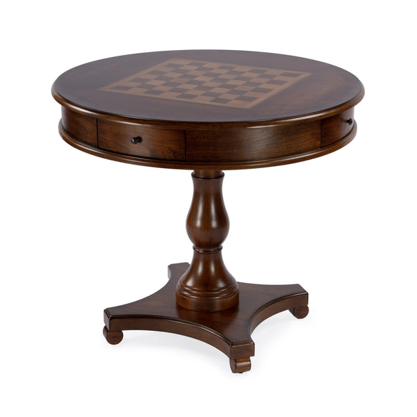Butler Specialty Fredrik Round Game Table With Storage - Handcrafted Wood Veneer Chess & Checkerboard Design Medium Brown Rubberwood Solids,Poplar Wood,Cherry,Maple And Walnut Veneers,Mdf,Resin 5718011-butler