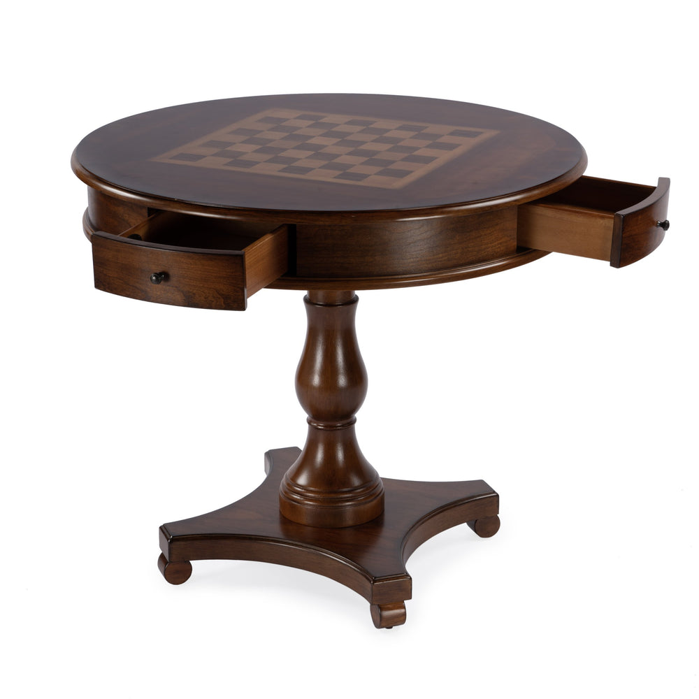 Butler Specialty Fredrik Round Game Table With Storage - Handcrafted Wood Veneer Chess & Checkerboard Design Medium Brown Rubberwood Solids,Poplar Wood,Cherry,Maple And Walnut Veneers,Mdf,Resin 5718011-butler