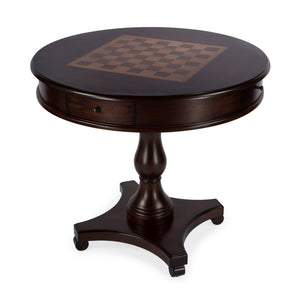 Butler Specialty Fredrik Round Game Table With Storage - Handcrafted Wood Veneer Chess & Checkerboard Design Dark Brown Rubberwood Solids,Poplar Wood,Cherry,Maple And Walnut Veneers,Mdf,Resin 5718024-butler