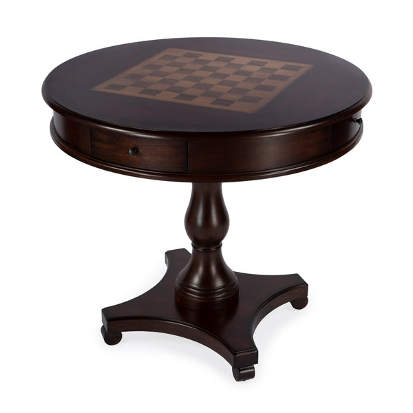 Butler Specialty Fredrik Round Game Table With Storage - Handcrafted Wood Veneer Chess & Checkerboard Design Dark Brown Rubberwood Solids,Poplar Wood,Cherry,Maple And Walnut Veneers,Mdf,Resin 5718024-butler