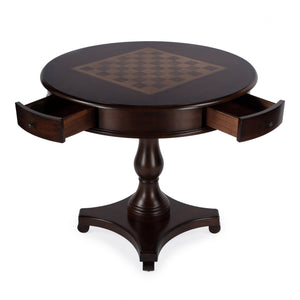 Butler Specialty Fredrik Round Game Table With Storage - Handcrafted Wood Veneer Chess & Checkerboard Design Dark Brown Rubberwood Solids,Poplar Wood,Cherry,Maple And Walnut Veneers,Mdf,Resin 5718024-butler