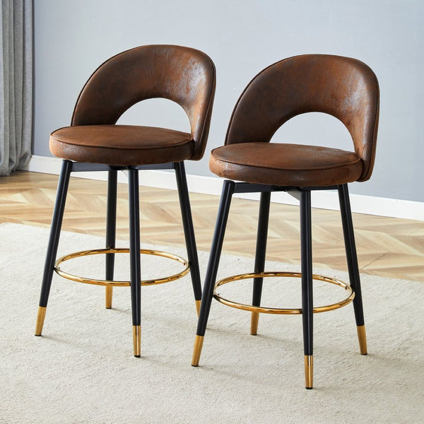English Elm 360 Swivel Barstools Set of 2 Upholstered Techno Fabric Cushioned Counter Seats W1151P268914