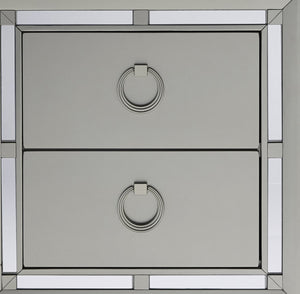 English Elm CHLOE Silver Gemstone Nightstand with Mirror Accents, Spacious Drawers, Bun Feet & Center Glide B201P215916