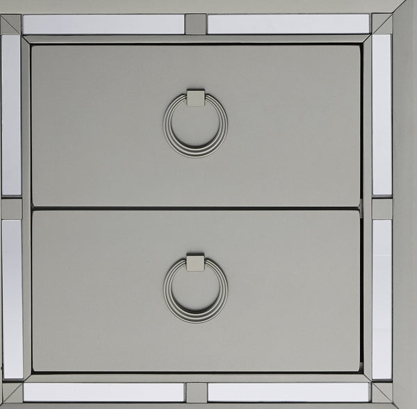 English Elm CHLOE Silver Gemstone Nightstand with Mirror Accents, Spacious Drawers, Bun Feet & Center Glide B201P215916