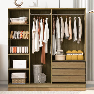 English Elm Doorless Open Wardrobe with 6 Compartments and 3 Drawers, Modern Space-Saving Storage for Bedroom Natural N820S00036D