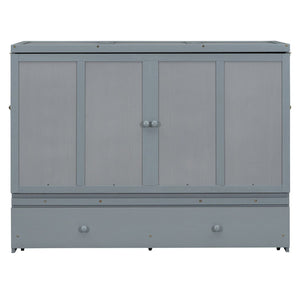 English Elm Queen Murphy Wall Bed with Pull Out Drawer and Built in Usb Charging Cabinet Gray N708P205905E