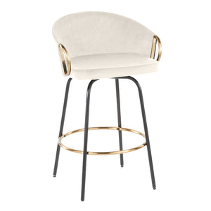 English Elm 26" Swivel Counterstools Cream Velvet Seat Gold Armrests Black Frame Set of 2 B202S00197