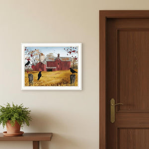 HomeRoots Set of Two Autumn Red Barn Prints in White Frames - Cozy Rustic Decor for Home & Office Spaces 571907