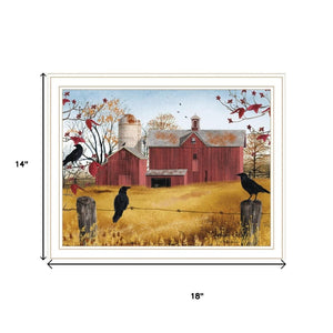 HomeRoots Set of Two Autumn Red Barn Prints in White Frames - Cozy Rustic Decor for Home & Office Spaces 571907