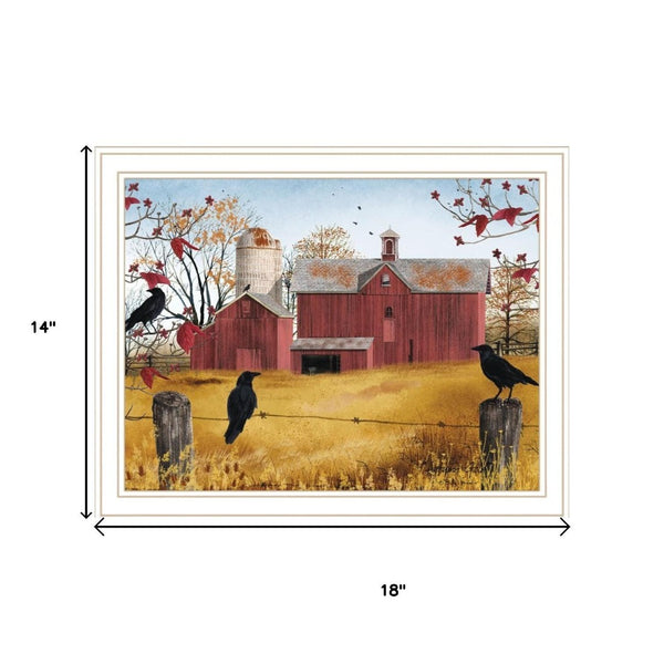 HomeRoots Set of Two Autumn Red Barn Prints in White Frames - Cozy Rustic Decor for Home & Office Spaces 571907