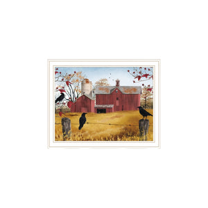 HomeRoots Set of Two Autumn Red Barn Prints in White Frames - Cozy Rustic Decor for Home & Office Spaces 571907