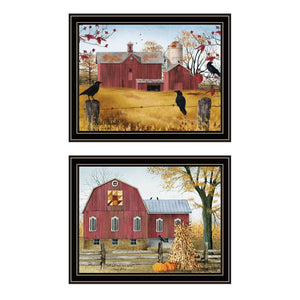 HomeRoots Set of Two Rustic Autumn Red Barn Wall Art – Black Framed Prints for Farmhouse Style Decor, 14x18” 571908