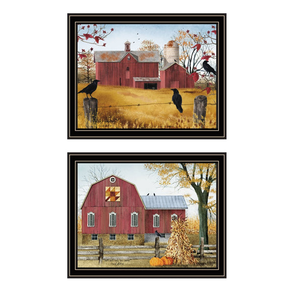 HomeRoots Set of Two Rustic Autumn Red Barn Wall Art – Black Framed Prints for Farmhouse Style Decor, 14x18” 571908