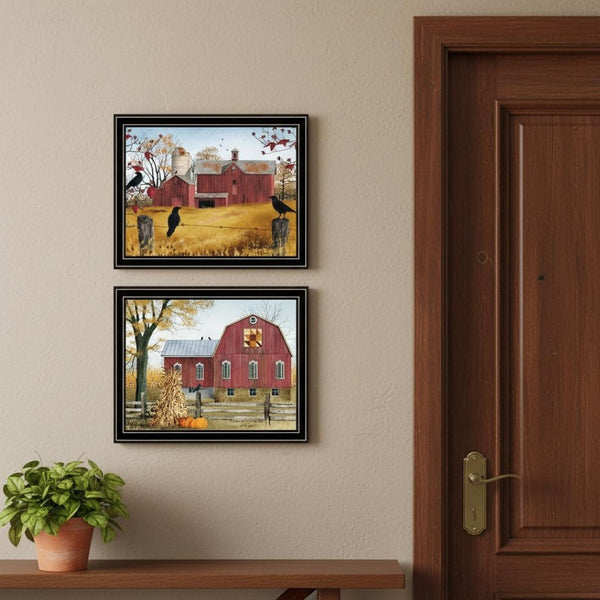 HomeRoots Set of Two Rustic Autumn Red Barn Wall Art – Black Framed Prints for Farmhouse Style Decor, 14x18” 571908