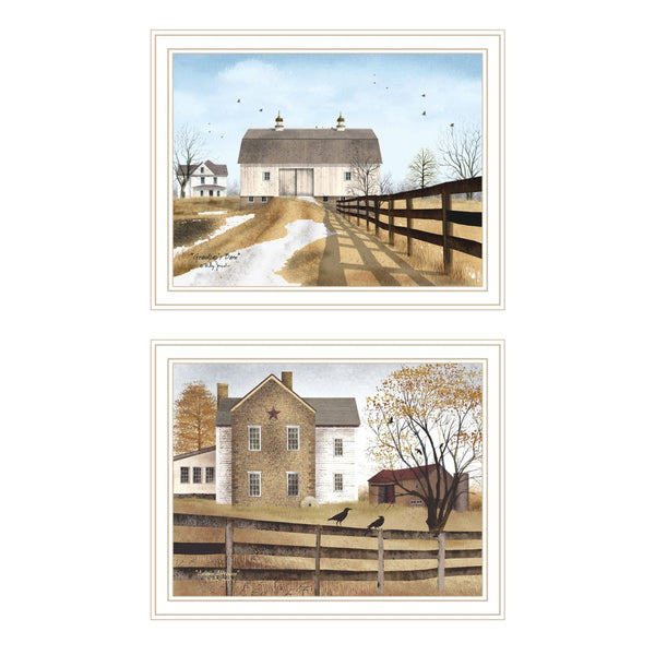 HomeRoots Set of Two Stunning Grandpa's Barn Wall Art Prints - Rustic White Framed Home Decor Accent 571909