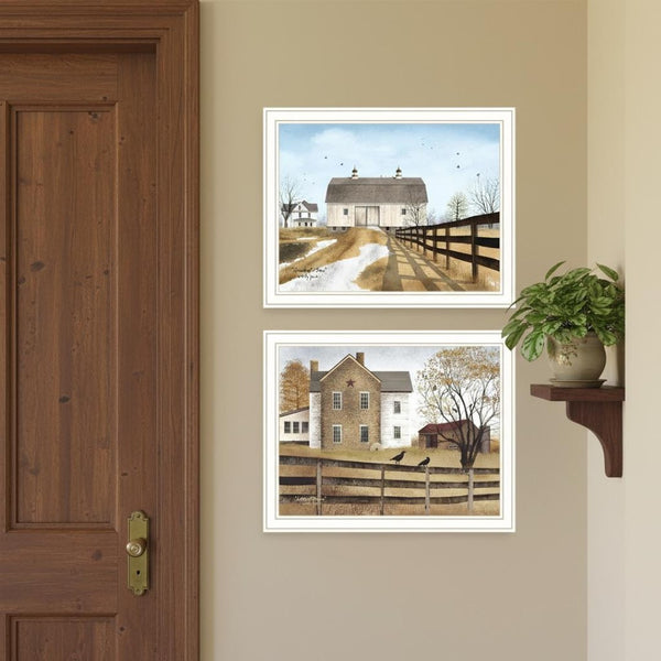 HomeRoots Set of Two Stunning Grandpa's Barn Wall Art Prints - Rustic White Framed Home Decor Accent 571909