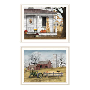 HomeRoots Set of Two Elegant Autumn Greetings Wall Art Prints in White Frames for Chic Home Décor 571913