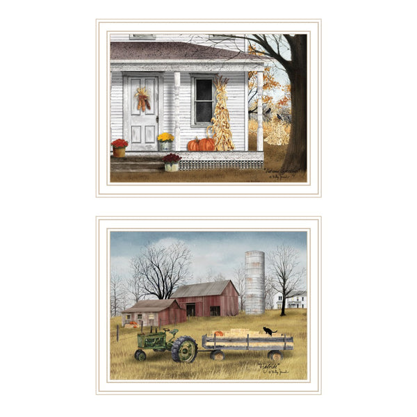 HomeRoots Set of Two Elegant Autumn Greetings Wall Art Prints in White Frames for Chic Home Décor 571913