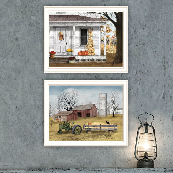 HomeRoots Set of Two Elegant Autumn Greetings Wall Art Prints in White Frames for Chic Home Décor 571913