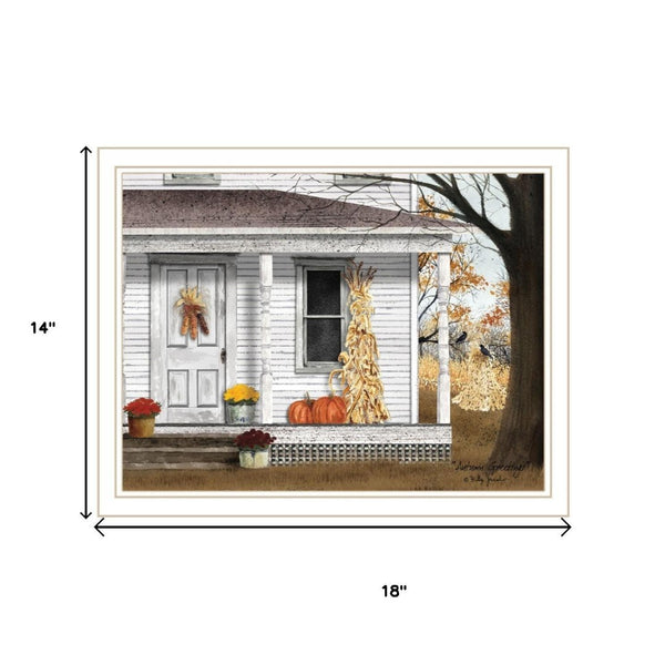 HomeRoots Set of Two Elegant Autumn Greetings Wall Art Prints in White Frames for Chic Home Décor 571913