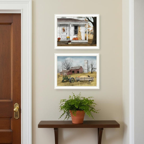 HomeRoots Set of Two Elegant Autumn Greetings Wall Art Prints in White Frames for Chic Home Décor 571913