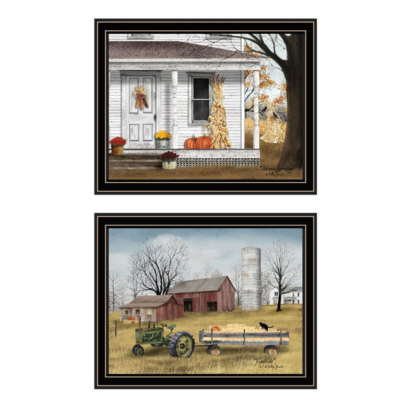 HomeRoots Set of Two Autumn-Themed Framed Wall Art Prints - Modern Black Frames for Seasonal Home Decor 571914