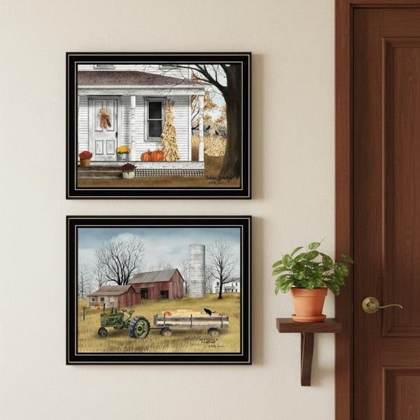 HomeRoots Set of Two Autumn-Themed Framed Wall Art Prints - Modern Black Frames for Seasonal Home Decor 571914