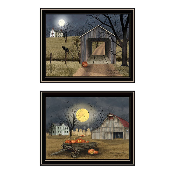 HomeRoots Set of Two Framed Halloween Wall Art Prints - Rustic Country Decor for Cozy Autumn Touches 571917