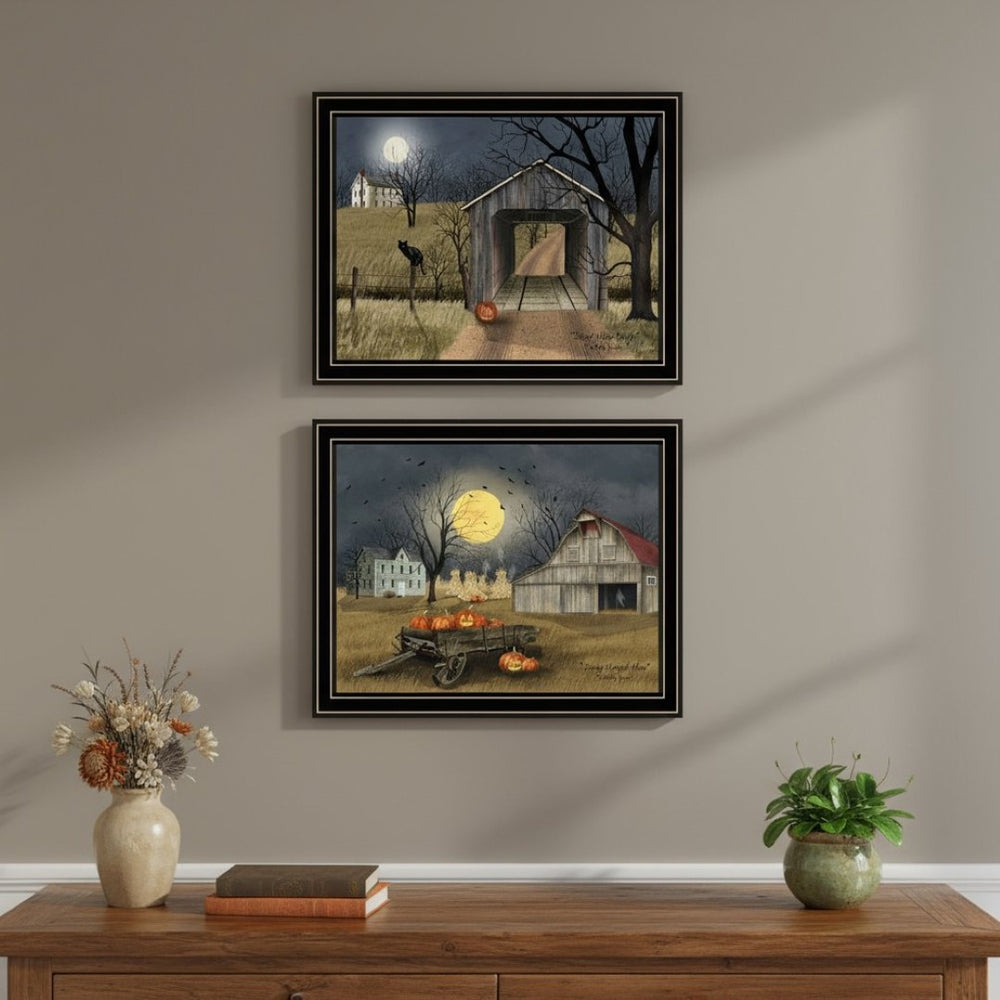 HomeRoots Set of Two Framed Halloween Wall Art Prints - Rustic Country Decor for Cozy Autumn Touches 571917